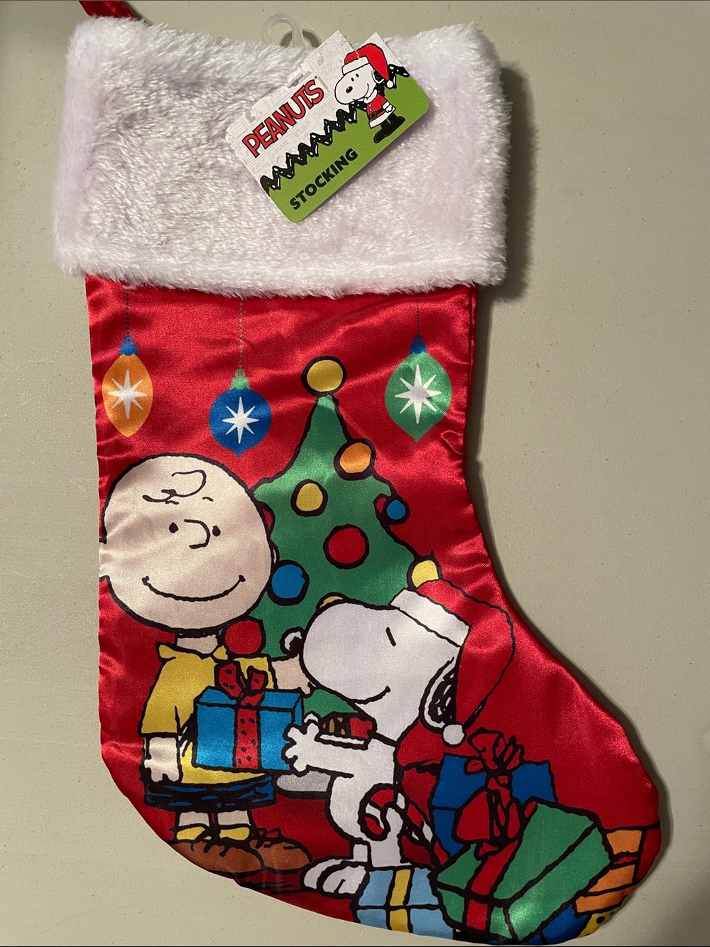 Peanuts Red & White Charlie Brown and Snoopy Holiday  Christmas Stocking New